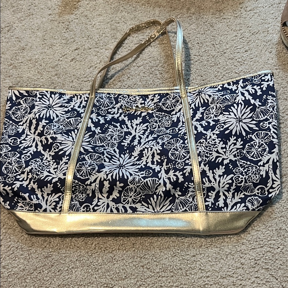 Lilly Pulitzer Navy and Gold Tote Bag